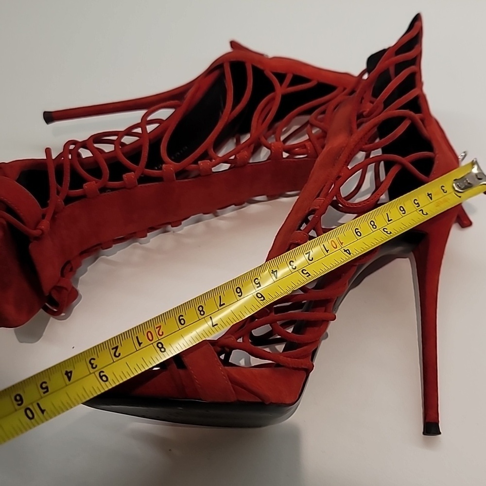 Giuseppe Zanotti Red Strappy Suede Stiletto Heels - Picture 14 of 14